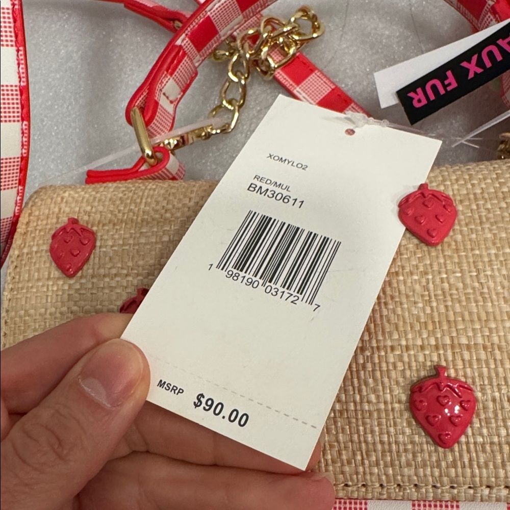 Betsey Johnson strawberry checkered mini crossbody shoulder bag purse NWT - Picture 6 of 9